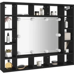 zmh Armoire à miroir à LED noir 91x15x76,5 cm* Meuble Wc