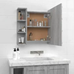 zmh Armoire à miroir avec LED Sonoma gris 70x16,5x60 cm* Meuble Wc