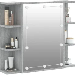 zmh Armoire à miroir avec LED Sonoma gris 70x16,5x60 cm* Meuble Wc