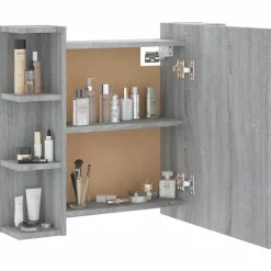 zmh Armoire à miroir avec LED Sonoma gris 70x16,5x60 cm* Meuble Wc