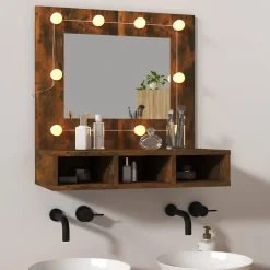 zmh Armoire à miroir avec LED Chêne fumé 60x31,5x62 cm* Meuble Wc