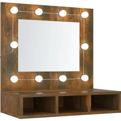 zmh Armoire à miroir avec LED Chêne fumé 60x31,5x62 cm* Meuble Wc