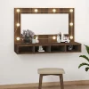 zmh Armoire à miroir avec LED Chêne marron 90x31,5x62 cm* Meuble Wc