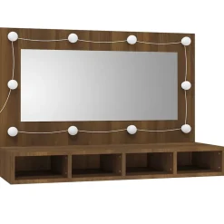 zmh Armoire à miroir avec LED Chêne marron 90x31,5x62 cm* Meuble Wc