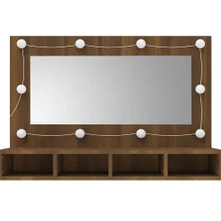 zmh Armoire à miroir avec LED Chêne marron 90x31,5x62 cm* Meuble Wc