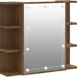 zmh Armoire à miroir avec LED Chêne marron 70x16,5x60 cm