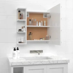 zmh Armoire à miroir avec LED Blanc brillant 70x16,5x60 cm