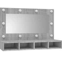 zmh Armoire à miroir avec LED Sonoma gris 90x31,5x62 cm