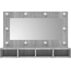 zmh Armoire à miroir avec LED Sonoma gris 90x31,5x62 cm
