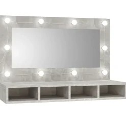 zmh Armoire à miroir avec LED Gris béton 90x31,5x62 cm