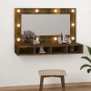 zmh Armoire à miroir avec LED Chêne fumé 90x31,5x62 cm