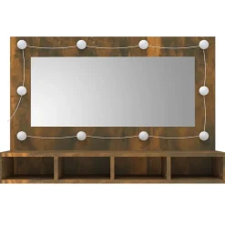 zmh Armoire à miroir avec LED Chêne fumé 90x31,5x62 cm