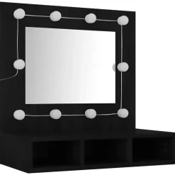zmh Armoire à miroir avec LED noir 60x31,5x62 cm