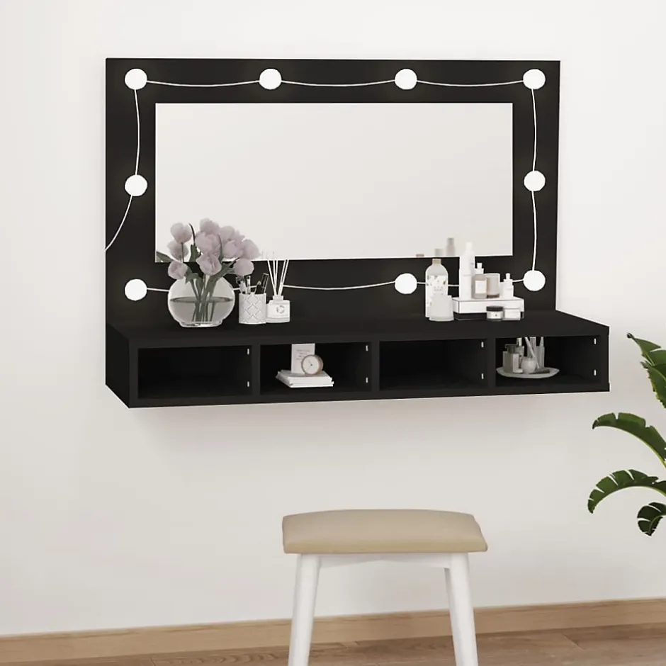 zmh Armoire à miroir avec LED noir 90x31,5x62 cm
