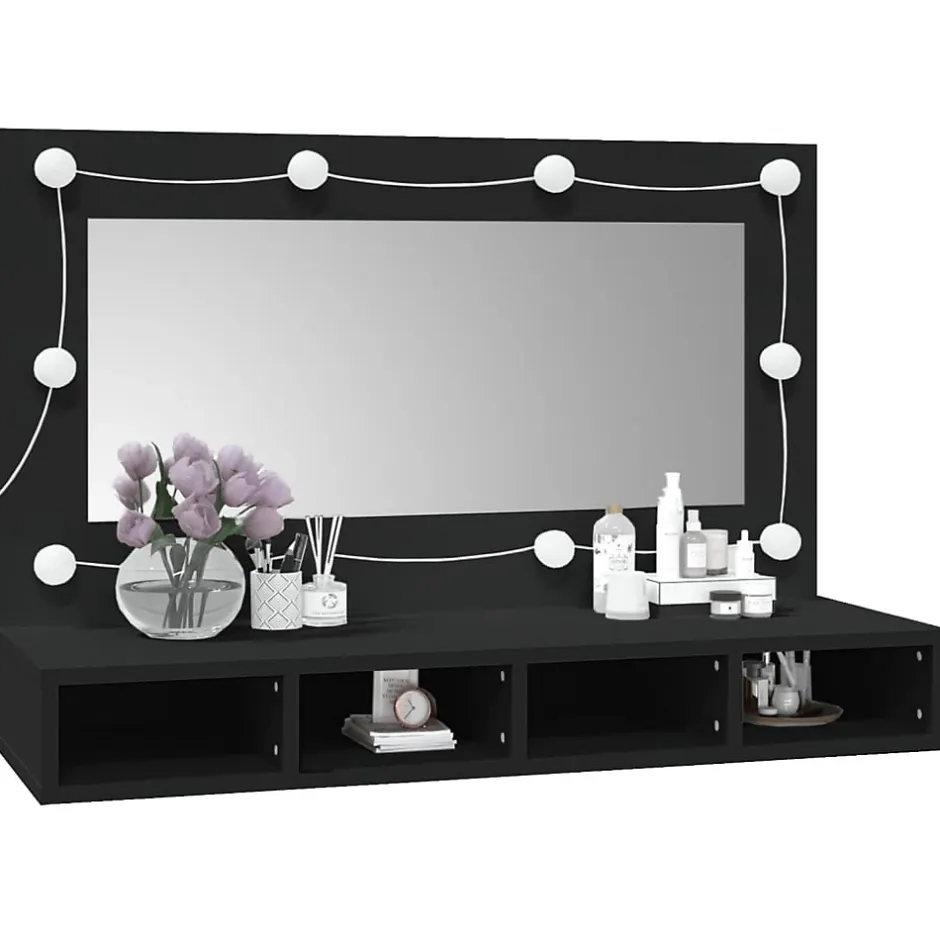 zmh Armoire à miroir avec LED noir 90x31,5x62 cm