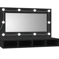 zmh Armoire à miroir avec LED noir 90x31,5x62 cm