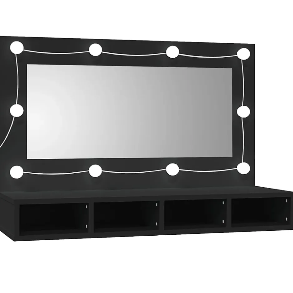 zmh Armoire à miroir avec LED noir 90x31,5x62 cm