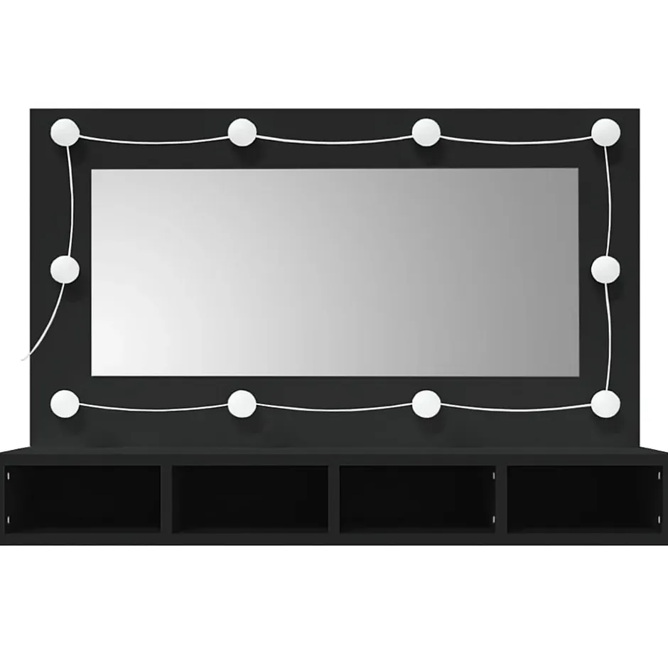 zmh Armoire à miroir avec LED noir 90x31,5x62 cm