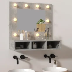 zmh Armoire à miroir avec LED Gris béton 60x31,5x62 cm* Meuble Wc