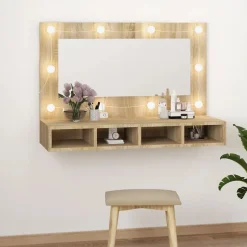 zmh Armoire à miroir avec LED Chêne sonoma 90x31,5x62 cm