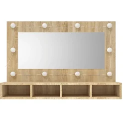zmh Armoire à miroir avec LED Chêne sonoma 90x31,5x62 cm