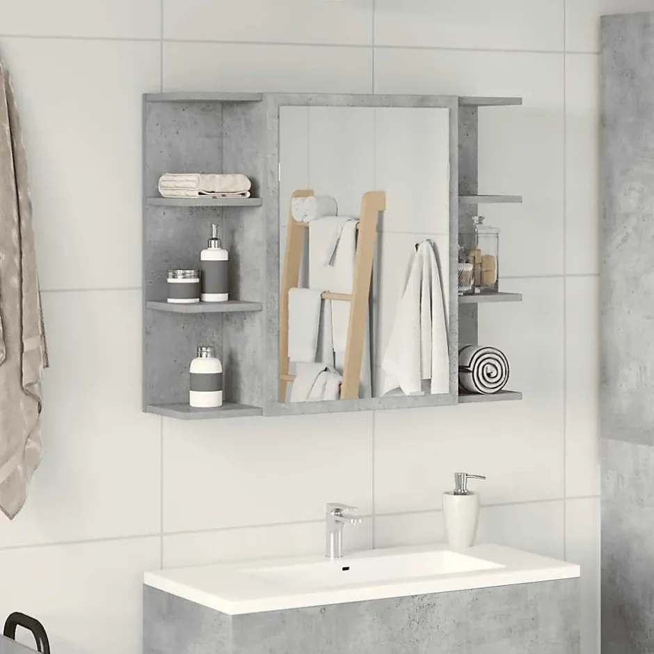 zmh Armoire à miroir de bain Gris béton 80x20,5x64 cm Aggloméré* Meuble Wc