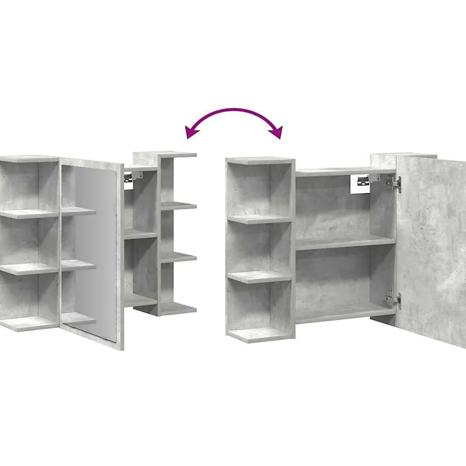 zmh Armoire à miroir de bain Gris béton 80x20,5x64 cm Aggloméré* Meuble Wc