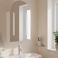 zmh Armoire de bain à miroir avec LED arquée blanc 42x13x70 cm* Meuble Wc