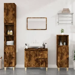zmh Armoire de bain chêne fumé 30x30x190 cm bois d'ingénierie* Meuble Wc