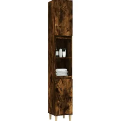 zmh Armoire de bain chêne fumé 30x30x190 cm bois d'ingénierie* Meuble Wc