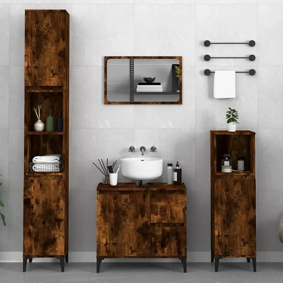 zmh Armoire de bain chêne fumé 30x30x190 cm bois d'ingénierie* Meuble Wc