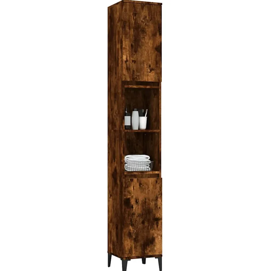 zmh Armoire de bain chêne fumé 30x30x190 cm bois d'ingénierie* Meuble Wc