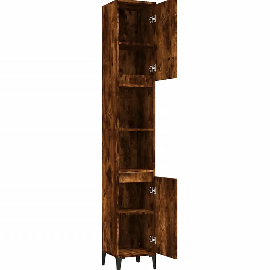 zmh Armoire de bain chêne fumé 30x30x190 cm bois d'ingénierie* Meuble Wc