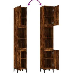 zmh Armoire de bain chêne fumé 30x30x190 cm bois d'ingénierie* Meuble Wc