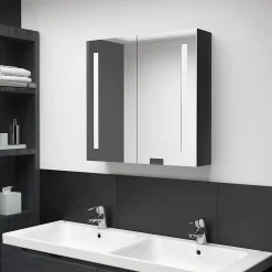 zmh Armoire de salle de bain à miroir LED noir brillant 62x14x60 cm* Meuble Wc