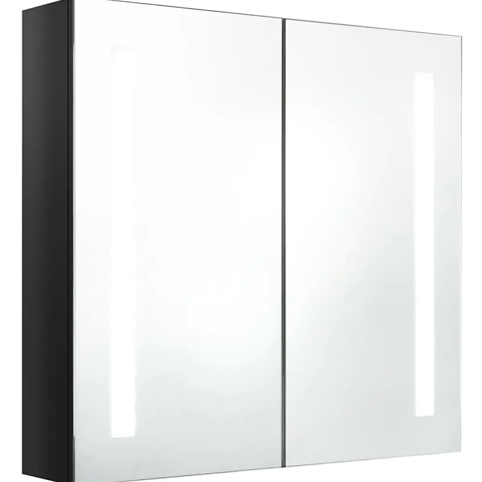 zmh Armoire de salle de bain à miroir LED noir brillant 62x14x60 cm* Meuble Wc