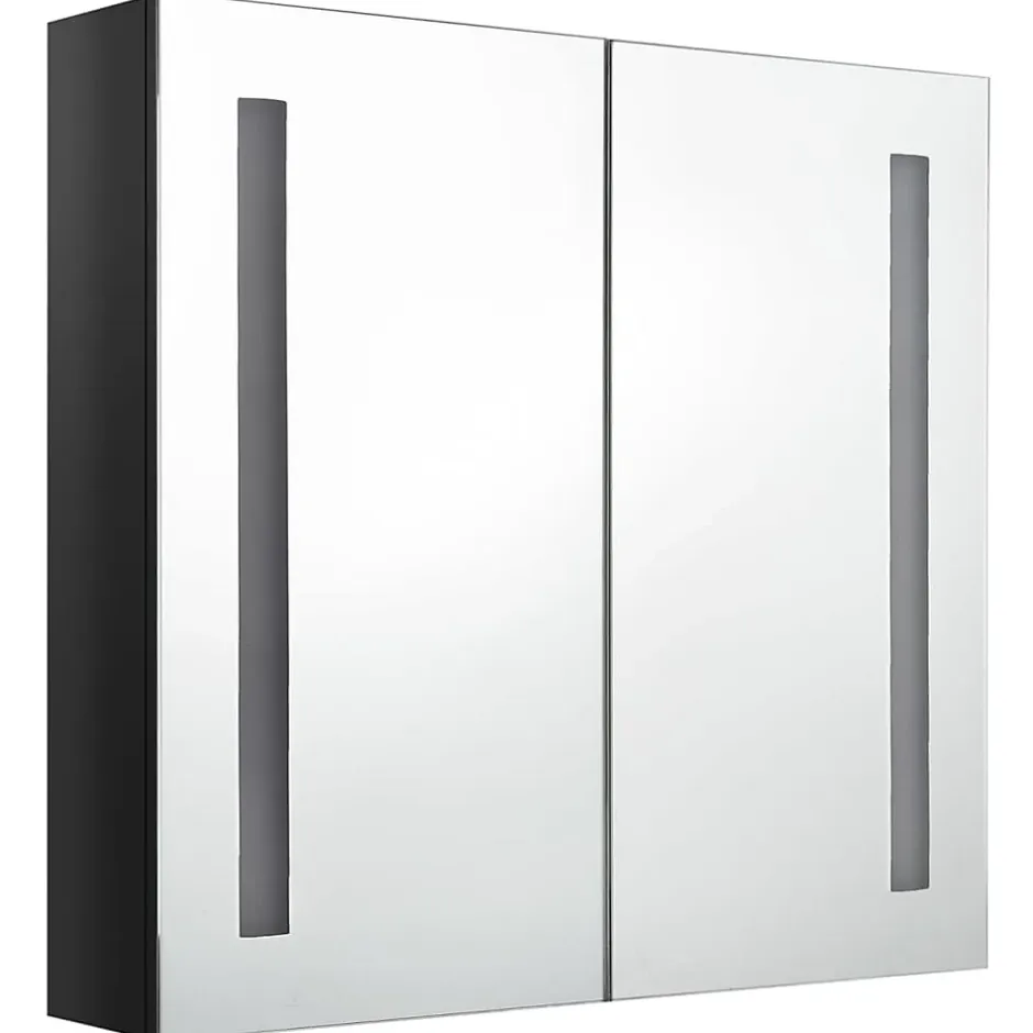 zmh Armoire de salle de bain à miroir LED noir brillant 62x14x60 cm* Meuble Wc