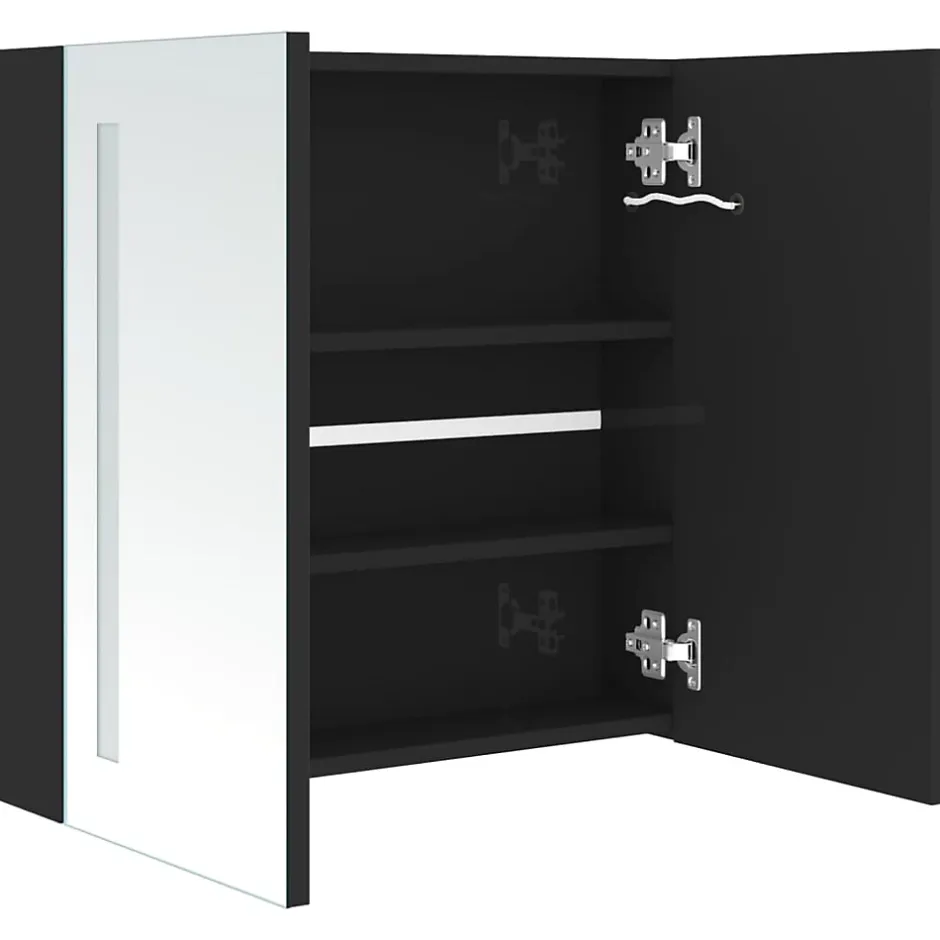 zmh Armoire de salle de bain à miroir LED noir brillant 62x14x60 cm* Meuble Wc