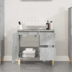 zmh Armoire de salle de bain gris béton 65x33x60 cm* Meuble Wc