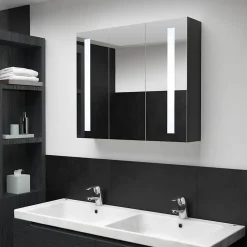 zmh Armoire de salle de bain à miroir LED 89x14x62 cm