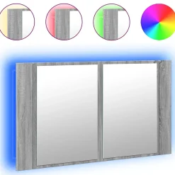 zmh Armoire de salle de bain à miroir LED sonoma gris 80x12x45 cm