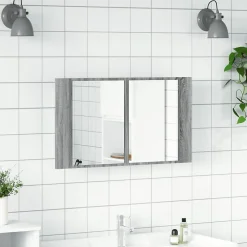 zmh Armoire de salle de bain à miroir LED sonoma gris 80x12x45 cm