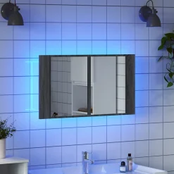 zmh Armoire de salle de bain à miroir LED sonoma gris 80x12x45 cm