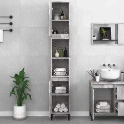 zmh Armoire de salle de bain gris béton 30x30x190 cm