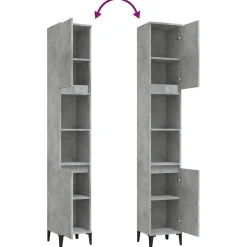 zmh Armoire de salle de bain gris béton 30x30x190 cm