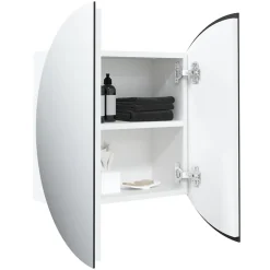 zmh Armoire de salle de bain miroir rond et LED Blanc 47x47x17,5 cm