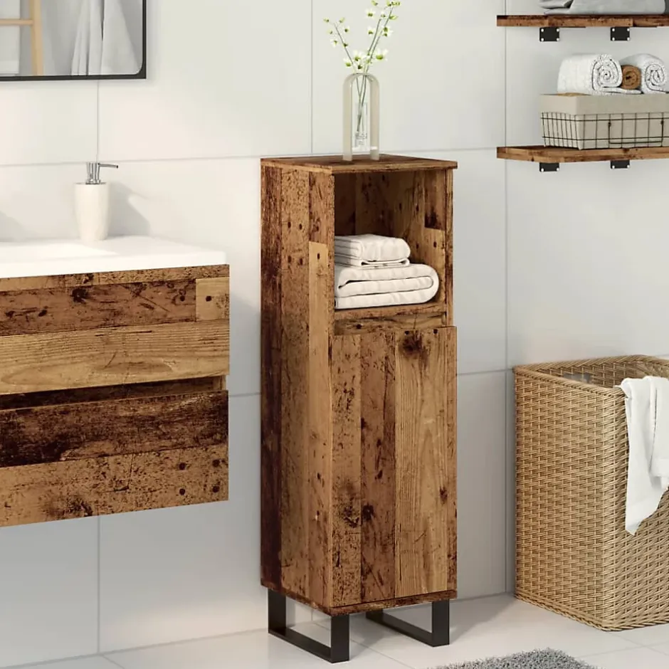 zmh Armoire de salle de bain vieux bois 30x30x100cm bois ingénierie