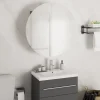 zmh Armoire de salle de bain miroir rond et LED Gris 47x47x17,5 cm