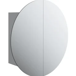 zmh Armoire de salle de bain miroir rond et LED Gris 47x47x17,5 cm
