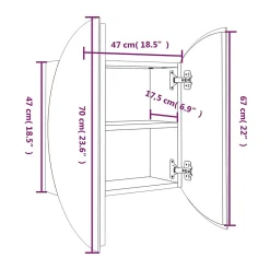 zmh Armoire de salle de bain miroir rond et LED Gris 47x47x17,5 cm